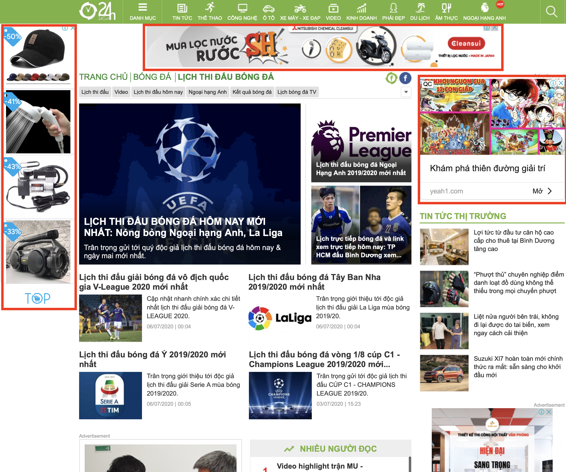 hiển thị banner Google trên trang 24h.com.vn